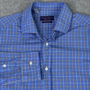 Ralph Lauren Purple Label Men's Cotton Dress Shirt Blue‎ Plaid • Italy • Size 17